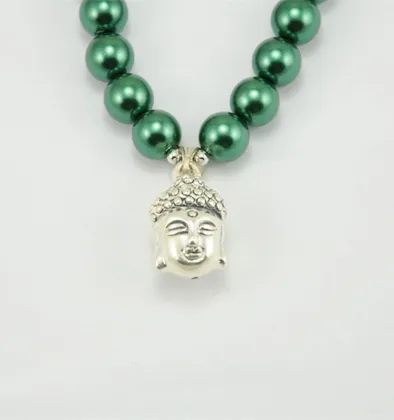 Green Pearl Necklace with Buddha Pendant