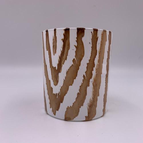 Pot de bougie en verre coloré motif arbre en bois bord doré