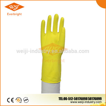 Yellow Latex household gloves , Yellow cotton lined latex gloves