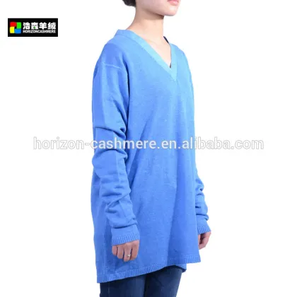 Fashion Pure Blue Linen Sweater, Women Long Loose Sweater