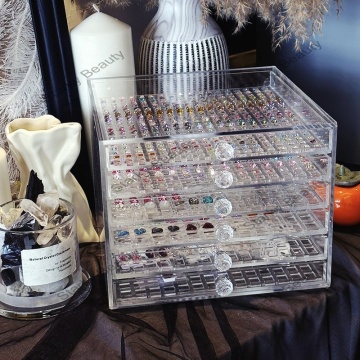 6 Tiers Acrylic Storage Box - Transparent Nail Jewelry Diamond Drawer Case