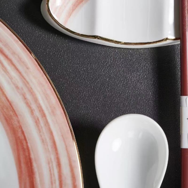 Elegant Pink and Gold Asian Ceramic Dinner Plate