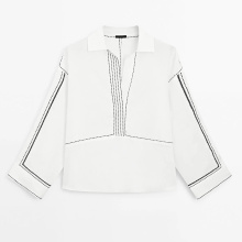 Women's simple and elegant color blocking long sleeved shirt