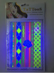2015 New Glow In The Dark Temporary Tattoo, eco-friendly temporary metallic tattoos