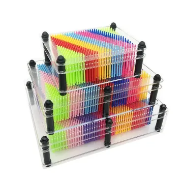 3D Rainbow Pin Art Board Toy: Large Size Colorful Plastic Sensory Sculpture for Classic Pin Impression Art - Perfect for Children
