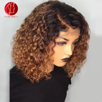Lsy Ombre Color 1B30 1B99J Short Curly Wig Water Wave 150 Density Human Hair Lace Front Wigs Curly Hair Bob Wigs