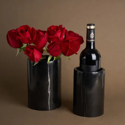 Factory Direct Luxury Marble Stone Wine Bottle Chillers & Ice Buckets: Black Marble Ice Buckets for Champagne