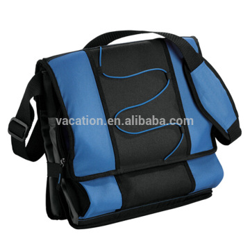 blue and black one shoulder folded cooler bag