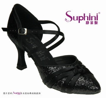 Suphini Glitter Black High Heels Women Ballroom Shoes Dance