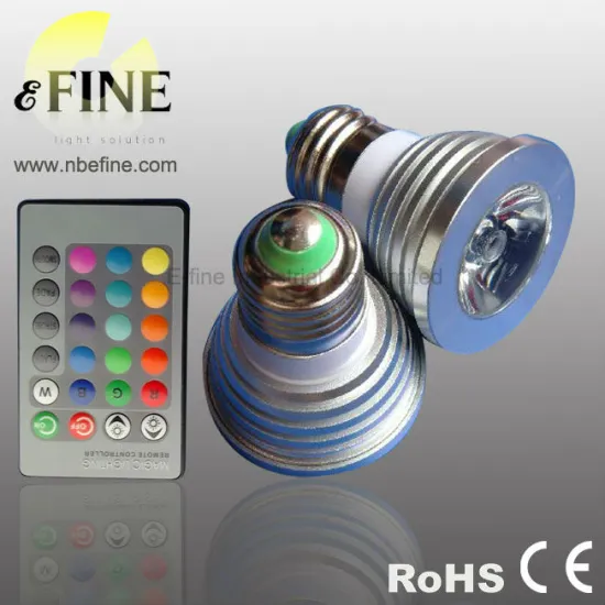 led rgb light E27 220 volt 3W remote controller
