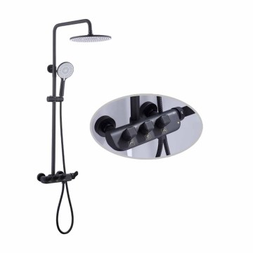 Matte Black Bathroom Hotel Wall-Mounted Brass Rainfall Shower Faucet Mixer Set (3 Functions)