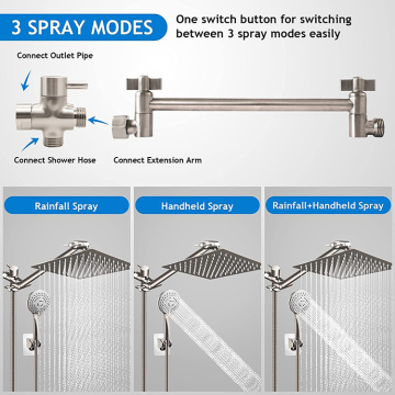 Rustfrit stål Justerbart regnbruserhoved og arm
