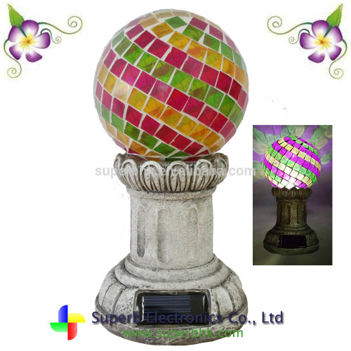 Decorative Roman Column with Crackle Colorful Glass Ball Solar LED Lighting For Garden Use