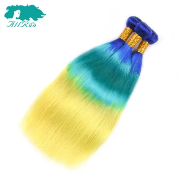 virgin remy color hair bundles, 3 tone blue/green/yellow human hair extension