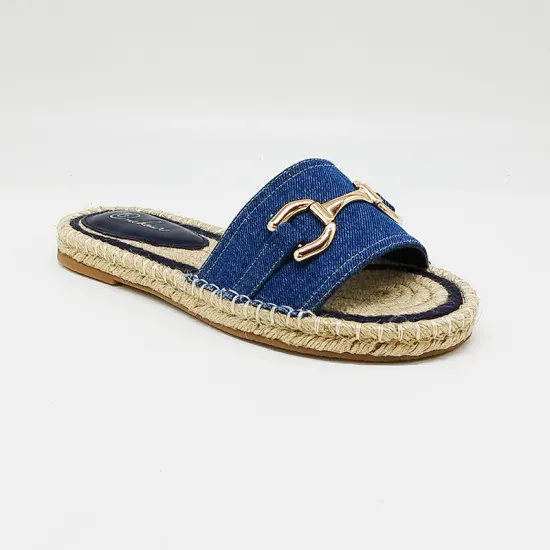2023 Summer New Sea Blue Jute Flat Sandals for Women