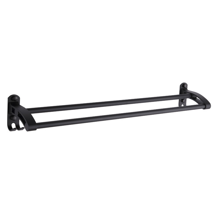 스페이스 알루미늄 스프레이 블랙 매트 블랙 더블 바 타월 랙 벽걸이 후크 포함