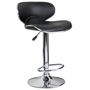 PU bar stool, steel with chromed base, base diameter of 385mm