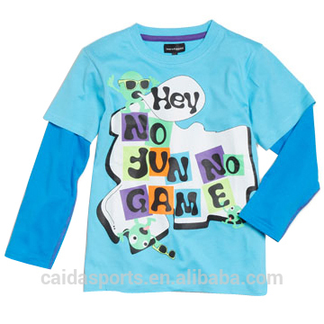 2015 sky blue 100% cotton long sleeve children's T-shirt