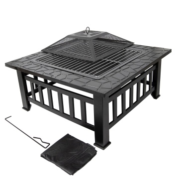 32-34 Inch 3-in-1 Outdoor Fire Pit: Charcoal Grill, Wood Burner, and Bonfire Table with Poker and Flame Screen