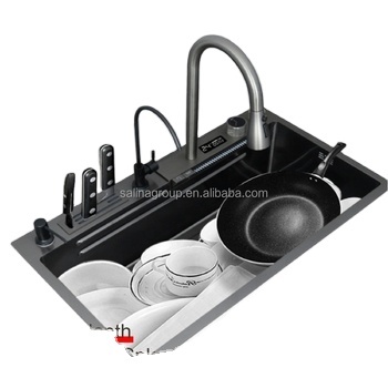 Lavello moderno nero multifunzionale: 304 lavello a cascata intelligente in acciaio inossidabile