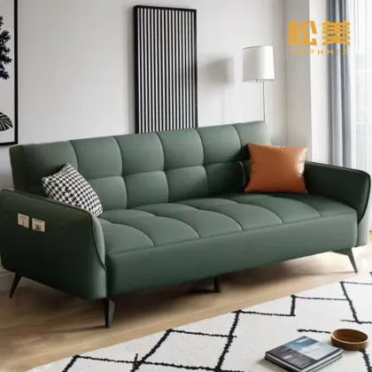 Rechargeable Cat-Scratch Resistant Leather Folding Sofa Bed