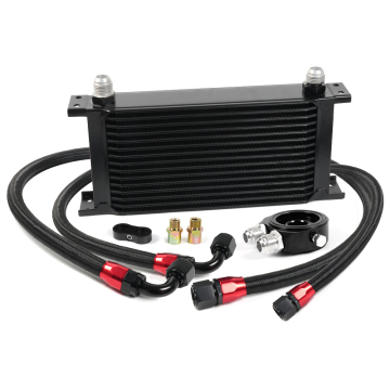 Universal Oil Cooler Kit with AN10 Fittings, Filter Adapter, and Braided Hose