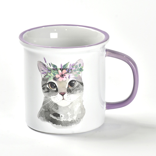 Copa de café caneca de animal fofo com aro colorido