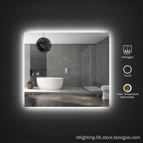 High Quality Square LED Light Backlit Dimming Bathroom Mirrors
