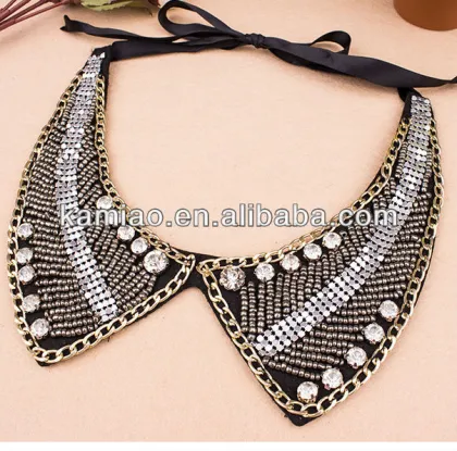 fashion rhinestone beaded necklace peter pan collar tshirt design