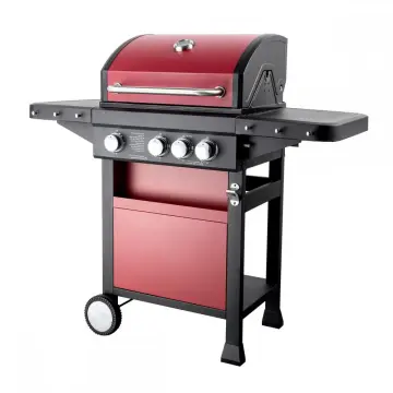 3 Burners Red Gas Grill with Side Burner