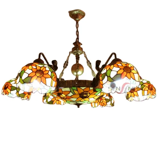 Wholesale European Vintage Tiffany Style Stained Glass Chandelier with Branch Design and Customizable Options