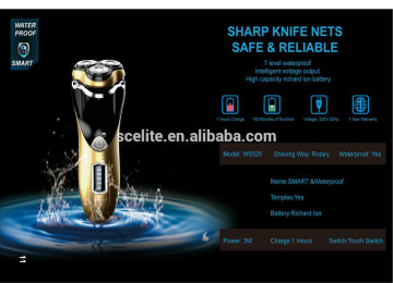 electric professional rechargeable cordless washable rotating triple blade rotary shaver for men with 3D floating heads