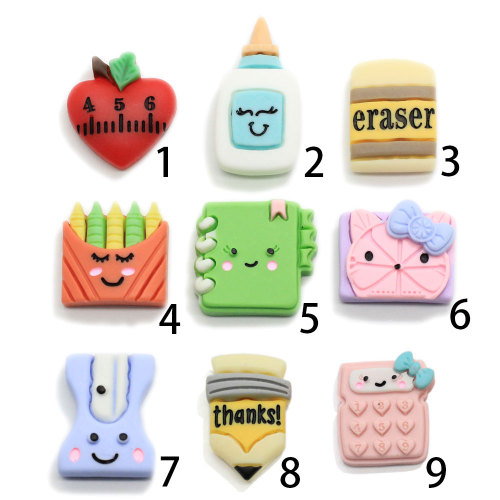 100Pcs/Lot New Cute School Items Notebook Pencil Flatback Resin Cabochons Embellishments Diy Scrapbooking Hair Bow Accessories