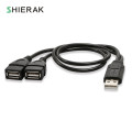 SHIERAK 1 PC 0.3M 1 Male And 2 Female USB Power Extension Cords 1Divide Into 2 USB Charging Cable