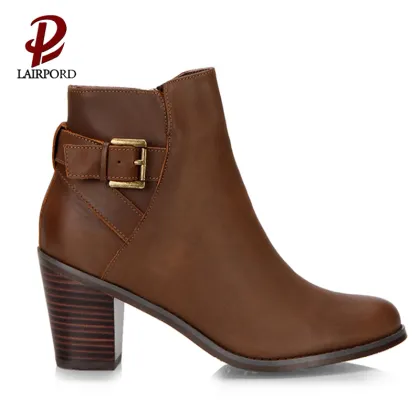 low heel brown cowhide leather ankle boots