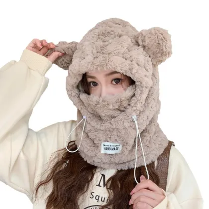 Cute Cartoon Bear Ear Cap Hat - Warm Thickened Ear Protection Hat for Women and Girls