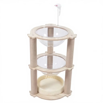 Interactive Eco-Friendly Cat Tree Tower Wooden Indoor Scratcher Multi Level Climbing Playground Hanging Toy Activity Center Bed