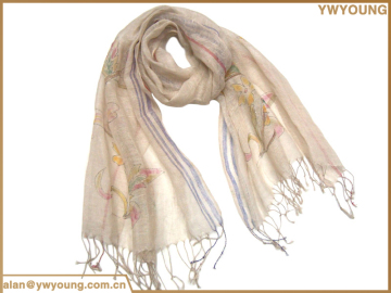New style fashionable winter women 100% linen scarf with fringe