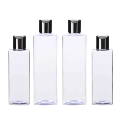 professional manufacturers plastic square clear pet lotion bottle 100 ml 80 ml 60 ml 50 ml 30 ml with aluminum disc top cap lid