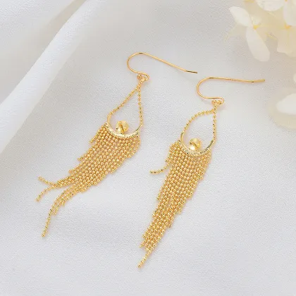 Unique Design 14K Gold Plated Can Match Pearls Long Tassel Earrings