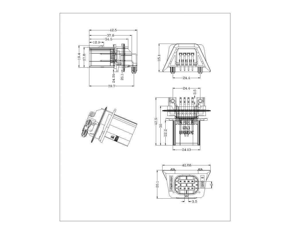 P3.5X6 08P Automotive Right Angle Male Connector