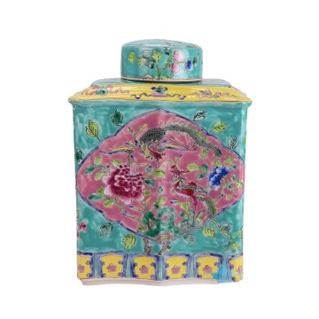 Pastel Green Phoenix Peony Jar - RZFA15-D Jingdezhen Porcelain Home Decor