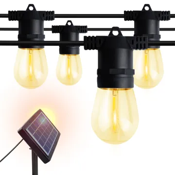Solar Flame String Light 50FT 15 Pcs LED Bulb Waterproof Outdoor Lamp