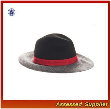 XJ0656/Women black fedora hat /black with red band fedora hat