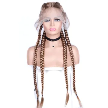 Xuchang Harmony 34inch 350 grams flame retardant fiber synthetic hair wigs long style hand made braided synthetic lace front wig