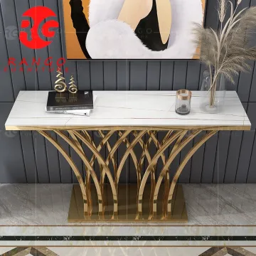 2022 White Marble Top Rose Gold Hallway Table TV Cabinet Console Sofa Table