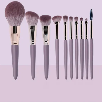 Private Label Natural Professional Makeup Brushes Set - Wholesale Purple Wood Handle Cosmetics Brushes