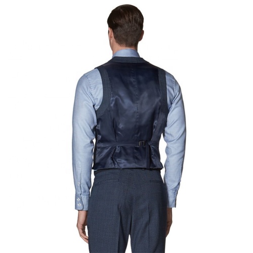 Navy Slim Half Canvas Spain Waistcoat Plaid Suit