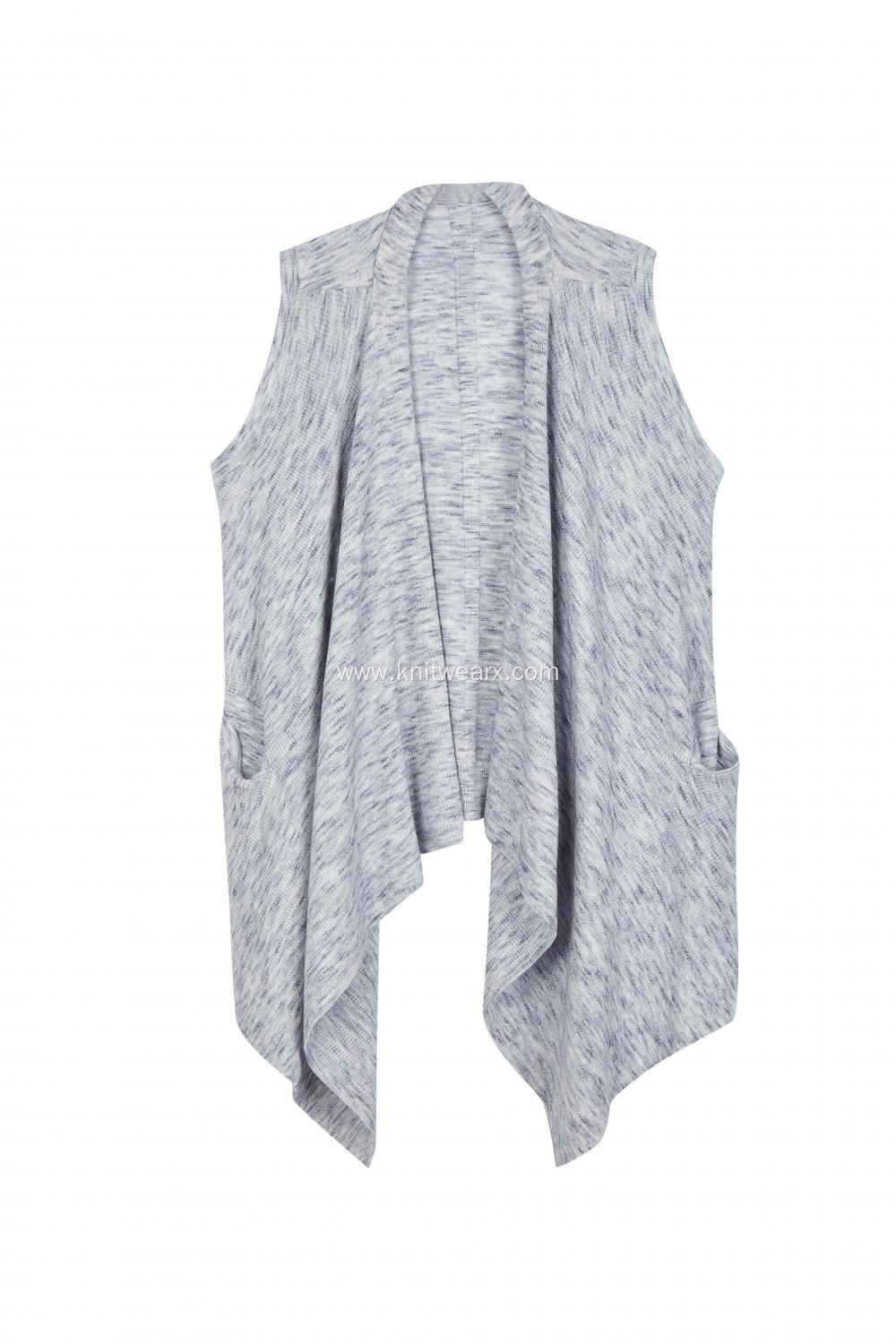 Women's Knitted Sleeveless Shawl Collar Wrap Pocket Cardigan