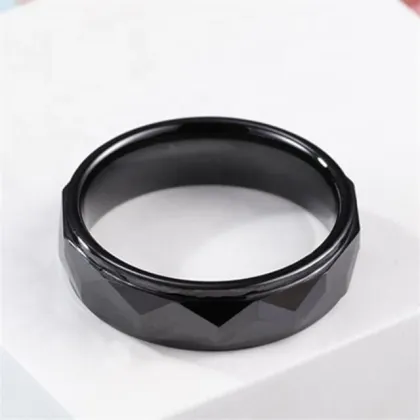 Yiwu Aceon Stainless Steel Men's Black Tone Diamond Pattern Ceramic Ring